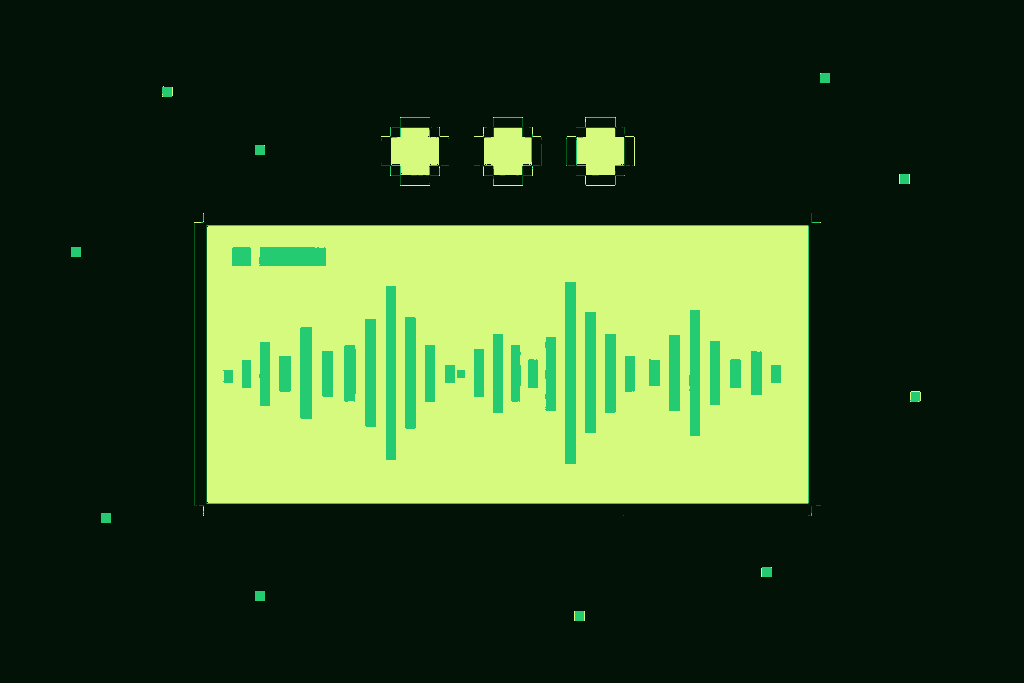 Pixel illustration of a live broadcast screen showing a waveform