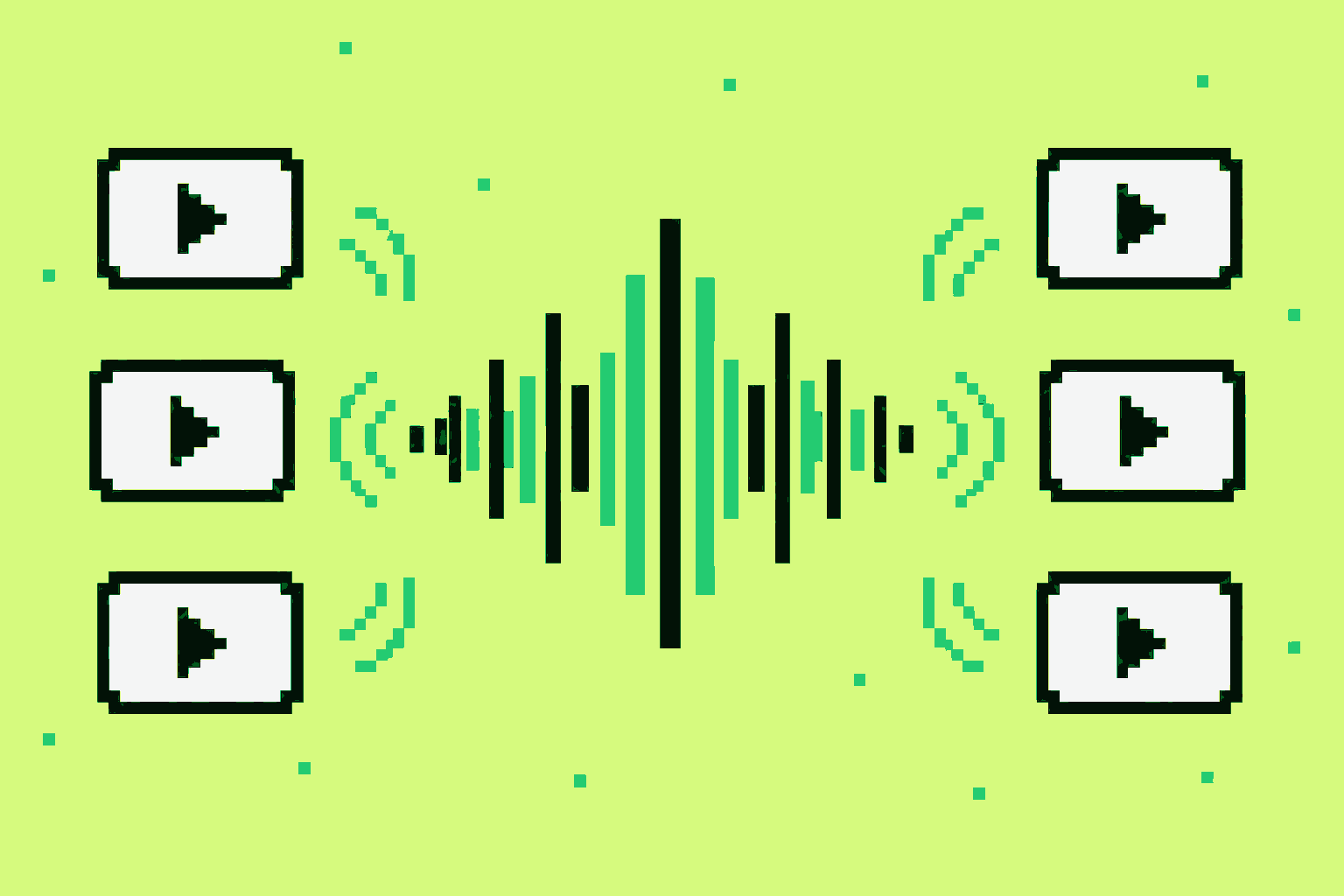 Pixel illustration of a waveform being matched against videos across platforms