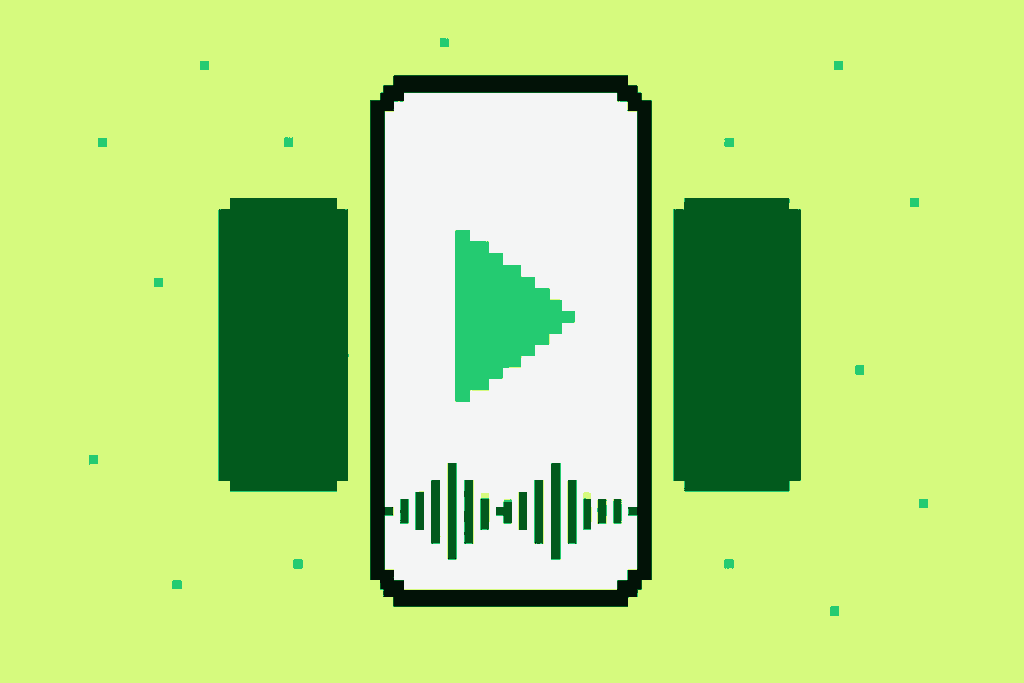 Pixel illustration of a phone playing a short vertical video